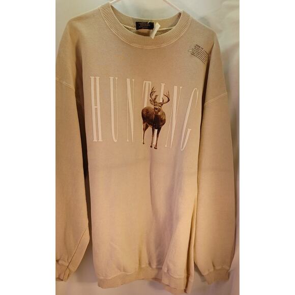 Techstyles Sportswear Whitetail Hunter Deer Hunting Cream Sweatshirt New XL - Picture 3 of 7